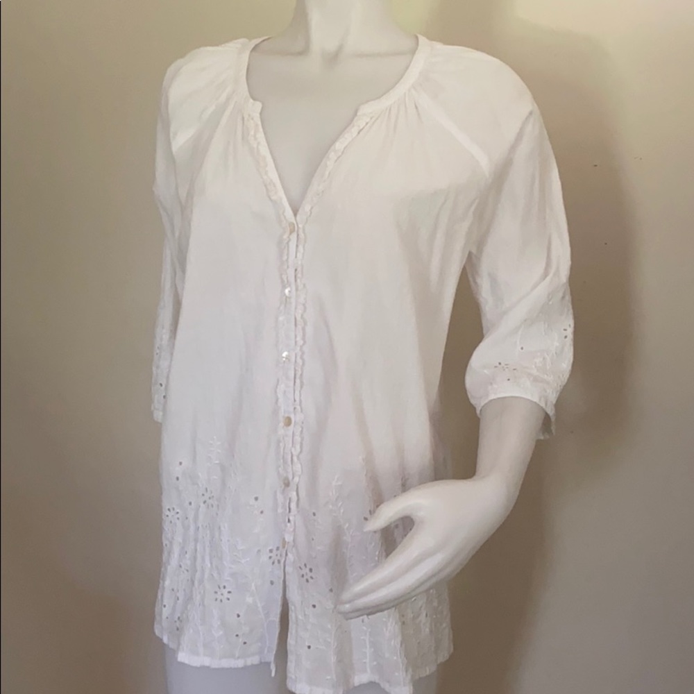 White cotton Nomadic Traders embroidered shirt